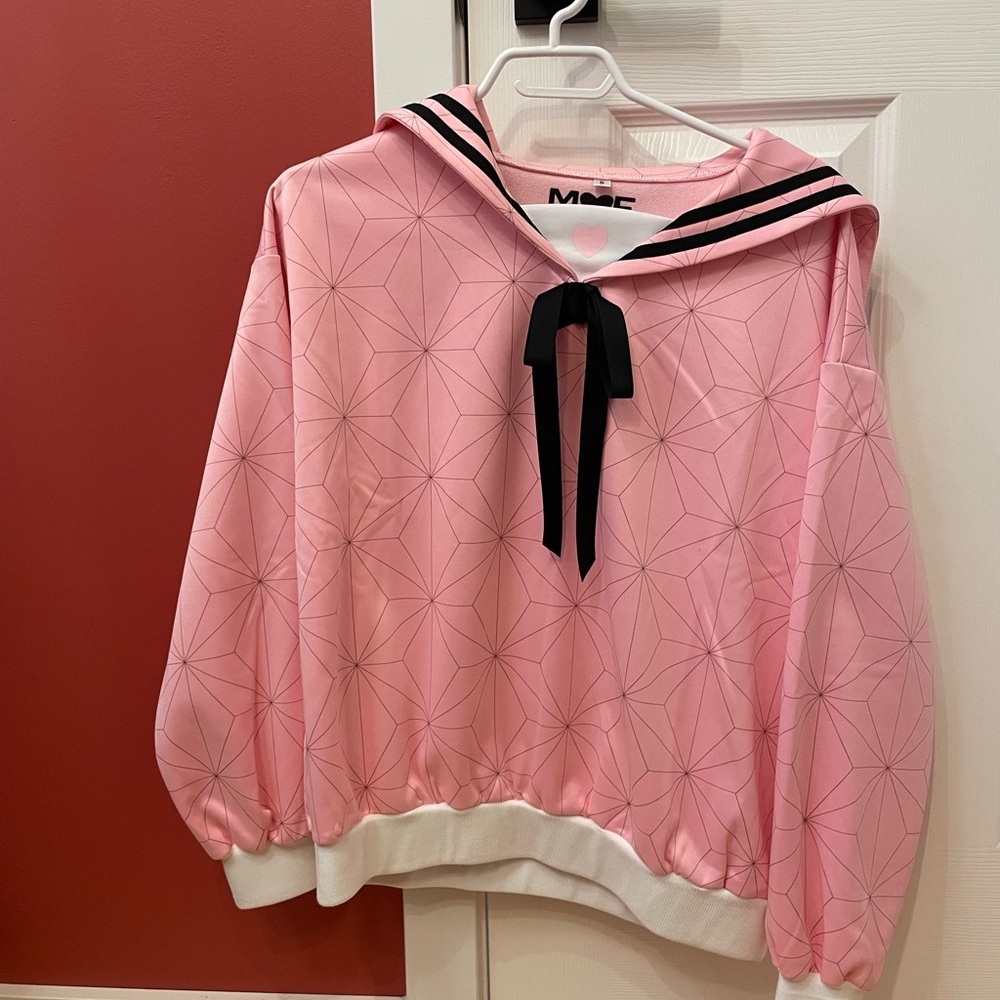 Pink Geometric Hoodie with Sailor Collar